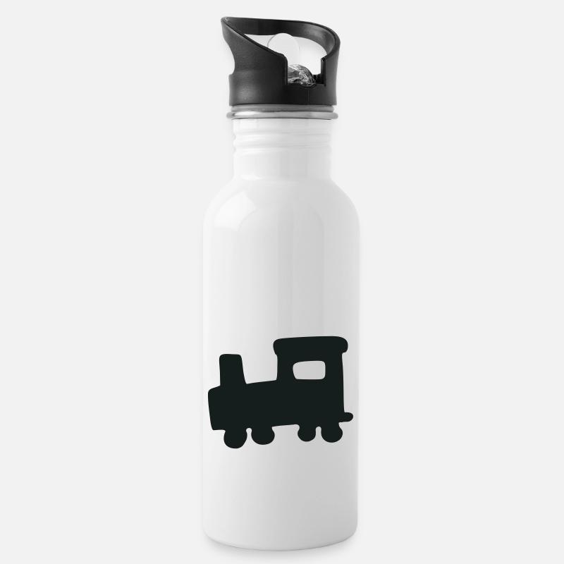 Zug - Lokomotive - Lok - Trinkflasche mit integriertem Trinkhalm - Weiß