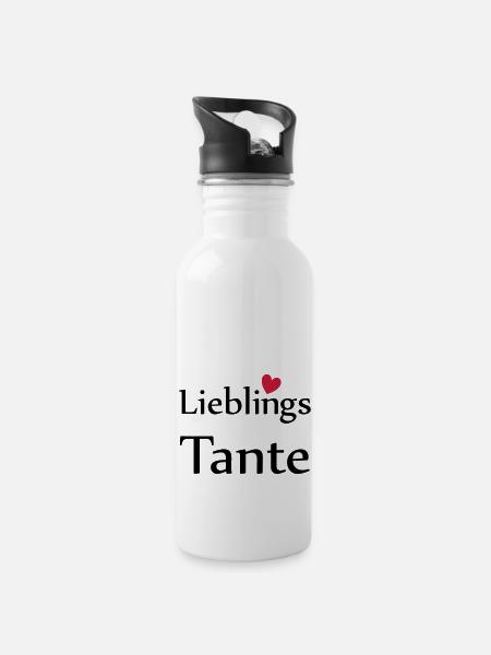Lieblings Tante mit Herz - Trinkflasche mit integriertem Trinkhalm - Weiß