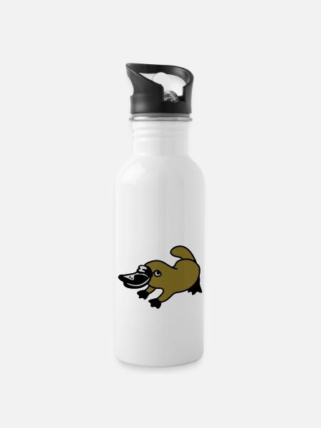 Schnabeltier 3 - Trinkflasche mit integriertem Trinkhalm - Weiß