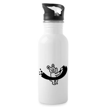 Hase malt mit Pinsel - Line - Trinkflasche mit integriertem Trinkhalm - Weiß - Rechts