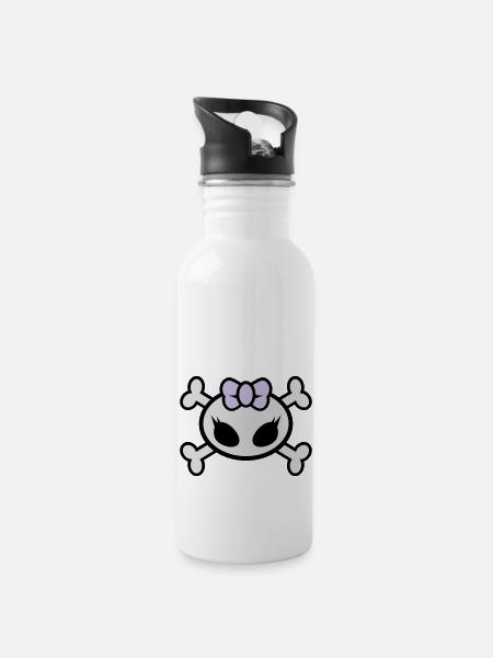 skul kitty - Trinkflasche mit integriertem Trinkhalm - Weiß