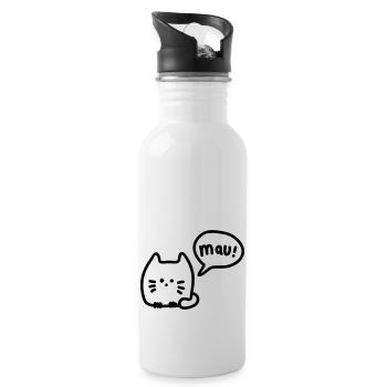 Katze mauzt - line - Trinkflasche mit integriertem Trinkhalm - Weiß - Rechts