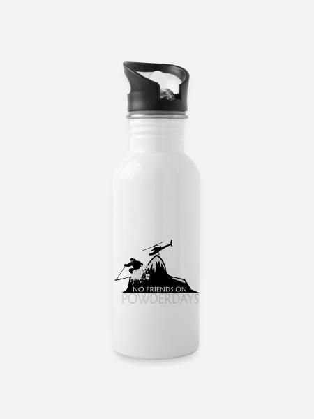 No Friends on Powderdays - Trinkflasche mit integriertem Trinkhalm - Weiß