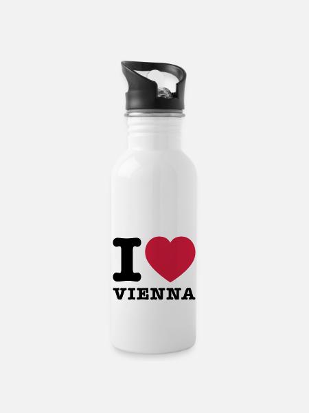 I Love Vienna 2 - Trinkflasche mit integriertem Trinkhalm - Weiß