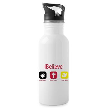 iBelieve - Jesus Shirt (UK) - Trinkflasche mit integriertem Trinkhalm - Weiß - Rechts