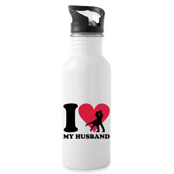 I love my Husband - Trinkflasche mit integriertem Trinkhalm - Weiß - Rechts