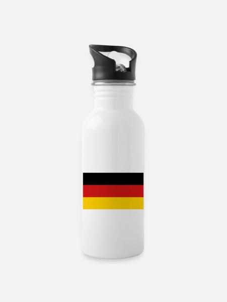 Fahne Flagge Deutschland - Trinkflasche mit integriertem Trinkhalm - Weiß