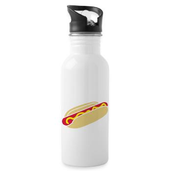 fastfood_hotdog_design_3c - Water bottle with straw - white - Right