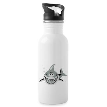 Hai mit Zahnspange - Trinkflasche mit integriertem Trinkhalm - Weiß - Rechts