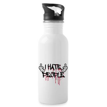 cool i hate people text graffiti spray drops blu - Water bottle with straw - white - Right