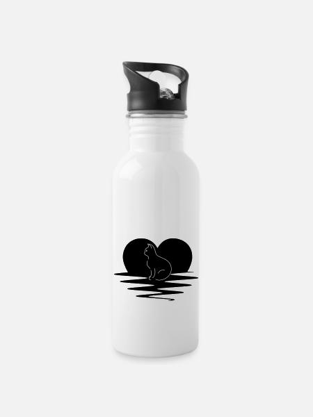 cat - Water bottle with straw - white