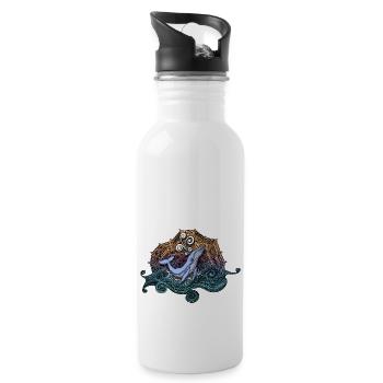 Whale Doodle Design - handgezeichnetes Meeresmotiv - Trinkflasche mit integriertem Trinkhalm - Weiß - Rechts
