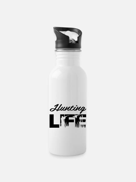 Hunting Life - Trinkflasche mit integriertem Trinkhalm - Weiß
