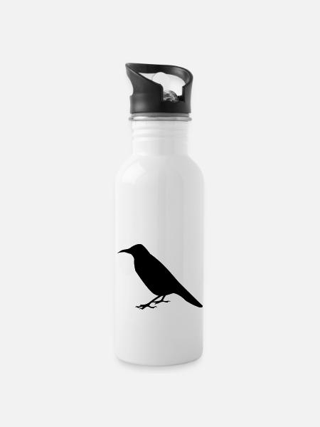 raven crow - Water bottle with straw - white