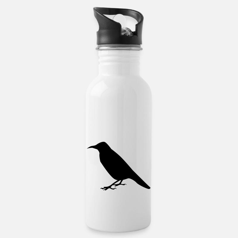 raven crow - Water bottle with straw - white