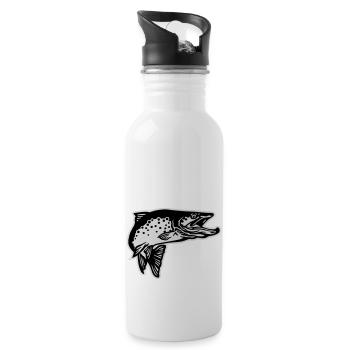 forelle2_2c_mit_kontur_2 - Trinkflasche mit integriertem Trinkhalm - Weiß - Rechts