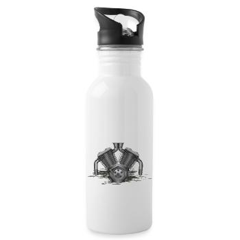V 2 Motorradmotor - Trinkflasche mit integriertem Trinkhalm - Weiß - Rechts