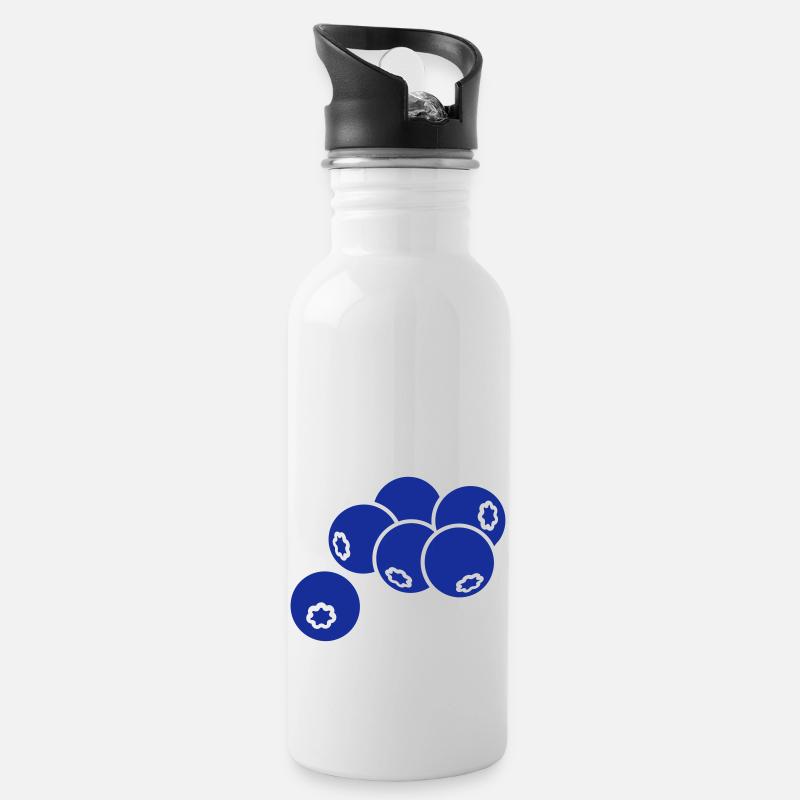 Blaubeere - Trinkflasche mit integriertem Trinkhalm - Weiß
