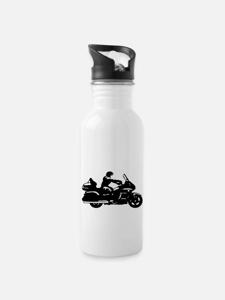 goldwing gt motorcycle drawing - Water bottle with straw - white
