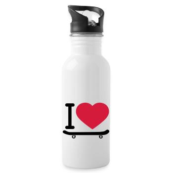 I love herz liebe brett skater skateboard fahren s - Trinkflasche mit integriertem Trinkhalm - Weiß - Rechts