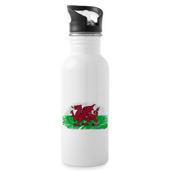 Wales Flag - Vintage Look - Trinkflasche mit integriertem Trinkhalm - Weiß - Rechts