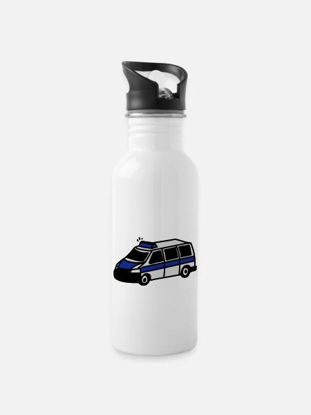 Polizeiwagen - Trinkflasche mit integriertem Trinkhalm - Weiß