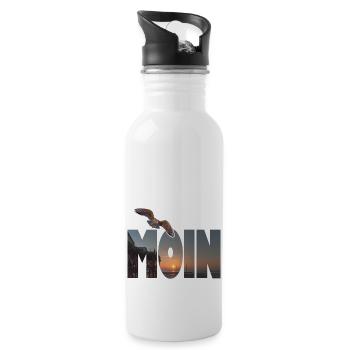 Moin (Motiv: St. Peter Ording) - Trinkflasche mit integriertem Trinkhalm - Weiß - Rechts