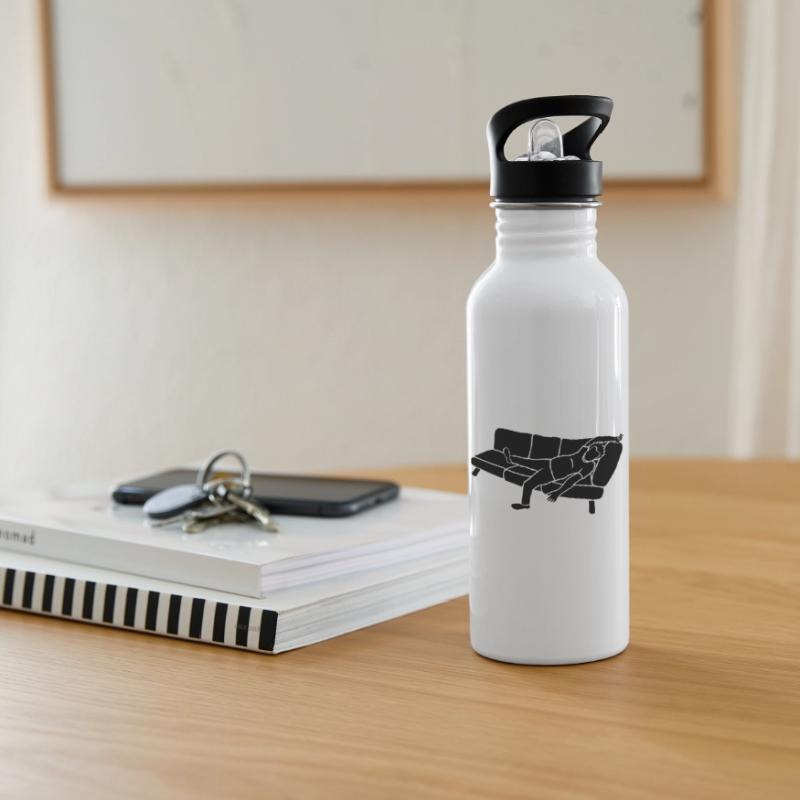 Müder Sofa Mann Trinkflasche mit integriertem Trinkhalm