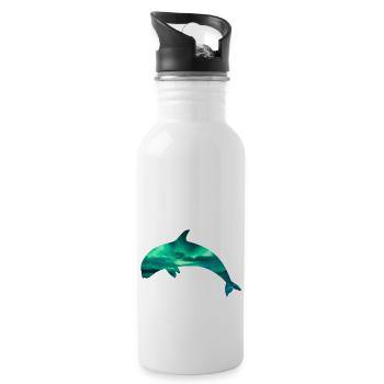 Orca/Killerwal mit Nordlicht-Effekt - Trinkflasche mit integriertem Trinkhalm - Weiß - Rechts