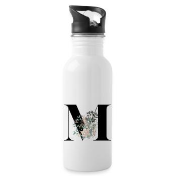 letter M flowered - Water bottle with straw - white - Right