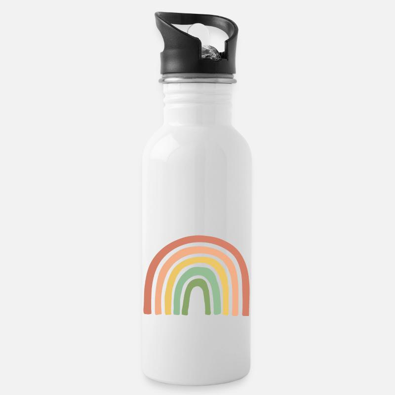 Regenbogen LGBT - Trinkflasche mit integriertem Trinkhalm - Weiß