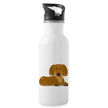Dackel - Trinkflasche mit integriertem Trinkhalm - Weiß - Rechts