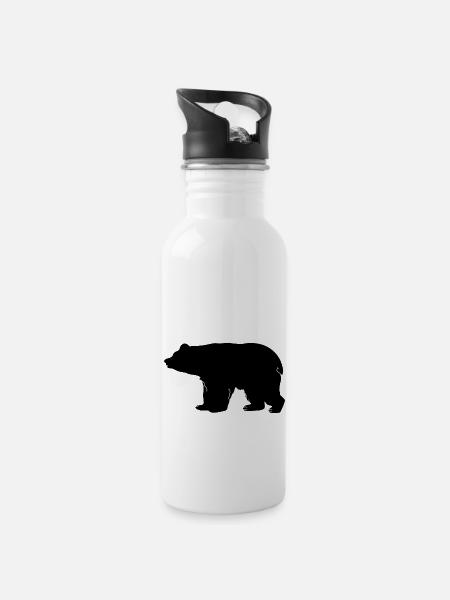 Bear silhouette - Water bottle with straw - white