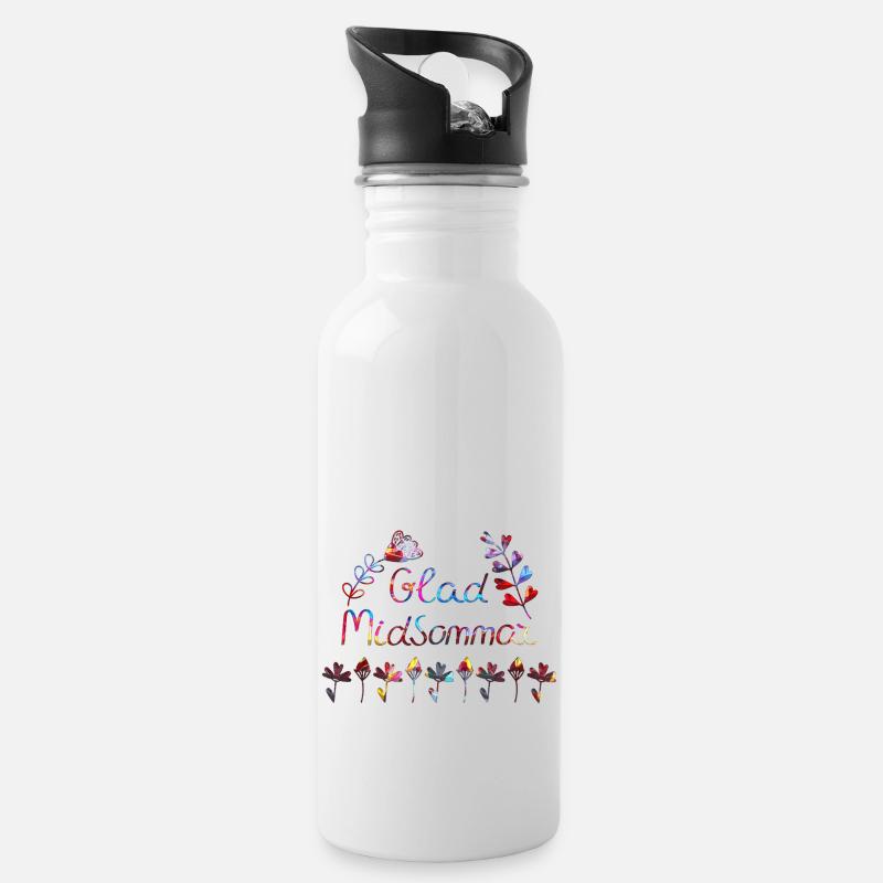 Schweden Mittsommer - Trinkflasche mit integriertem Trinkhalm - Weiß