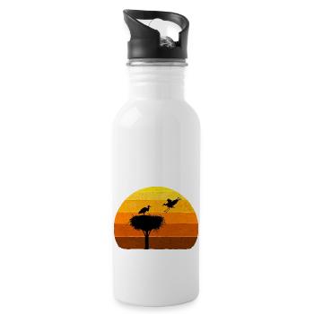 Stork, Nest, Storks, Sunset Bird Flight - Water bottle with straw - white - Right