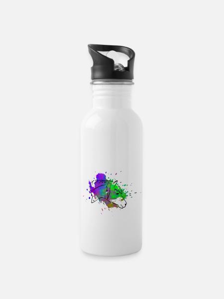Pferdekopf - Trinkflasche mit integriertem Trinkhalm - Weiß