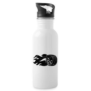 Brennender Reifen Flammen Motorsport - Trinkflasche mit integriertem Trinkhalm - Weiß - Rechts