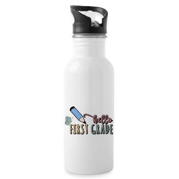 Hello First Grade - Water bottle with straw - white - Right