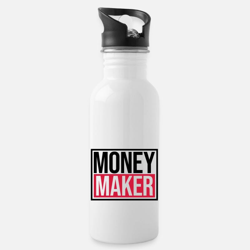 Logo Money Maker Schild - Trinkflasche mit integriertem Trinkhalm - Weiß