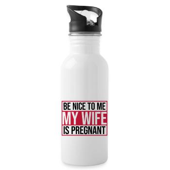 my wife is pregnant - Trinkflasche mit integriertem Trinkhalm - Weiß - Rechts