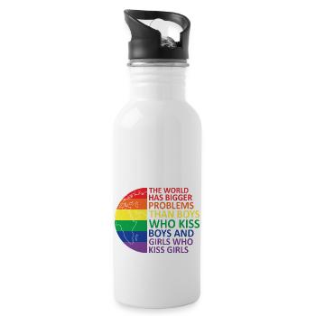 LGBTQ Nonbinary Colorful Rainbow Flag LGBTQ+ Pride - Water bottle with straw - white - Right