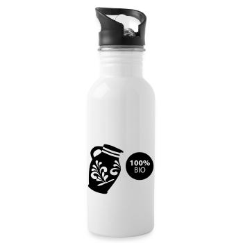 Bembel 100% BIO #ShirtShop #Hessen #FFM - Trinkflasche mit integriertem Trinkhalm - Weiß - Rechts