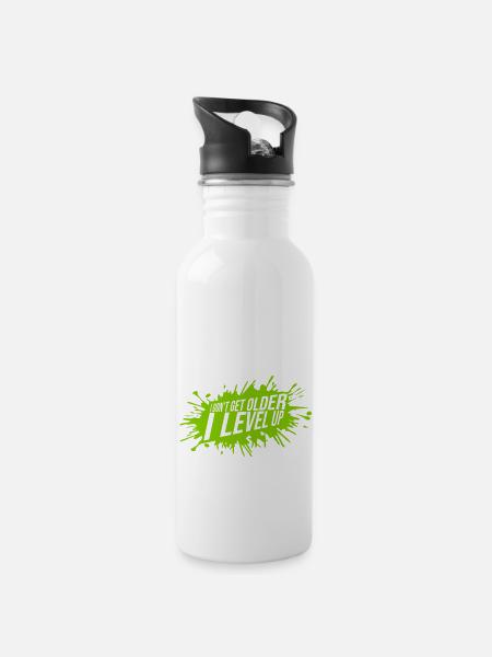 get older level up - Trinkflasche mit integriertem Trinkhalm - Weiß