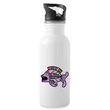 Culture of the Incas, fish symbol - Water bottle with straw - white - Right