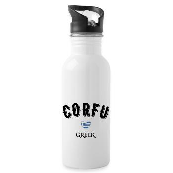 Griechisches Korfu - Trinkflasche mit integriertem Trinkhalm - Weiß - Rechts