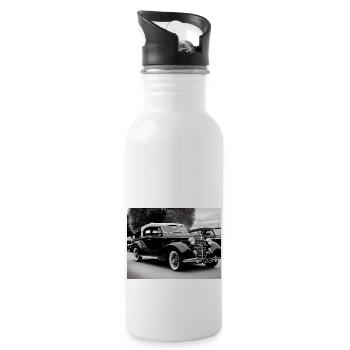 50s vintage vehicle, black and white, generativeai - Trinkflasche mit integriertem Trinkhalm - Weiß - Rechts