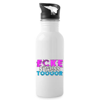Feldhockey Hockeyspruch Hockeyfan Maskottchen - Trinkflasche mit integriertem Trinkhalm - Weiß - Rechts