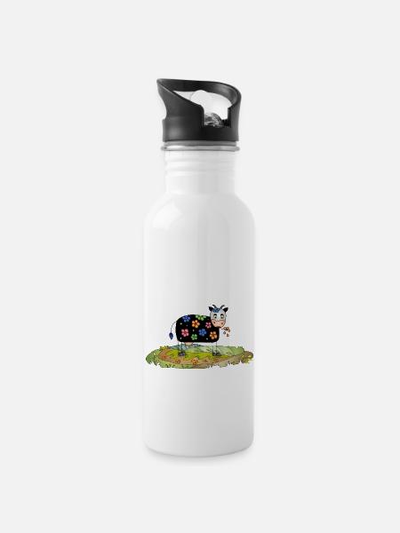 Kuh - Trinkflasche mit integriertem Trinkhalm - Weiß