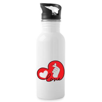 LOVE Finger Herz Tippfehler 3 - Trinkflasche mit integriertem Trinkhalm - Weiß - Rechts