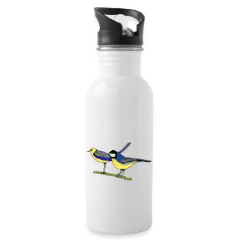 Vögel - Trinkflasche mit integriertem Trinkhalm - Weiß - Rechts